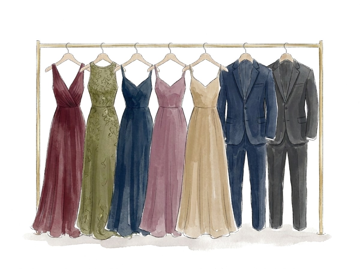 Vestidos largos y trajes en los colores sugeridos